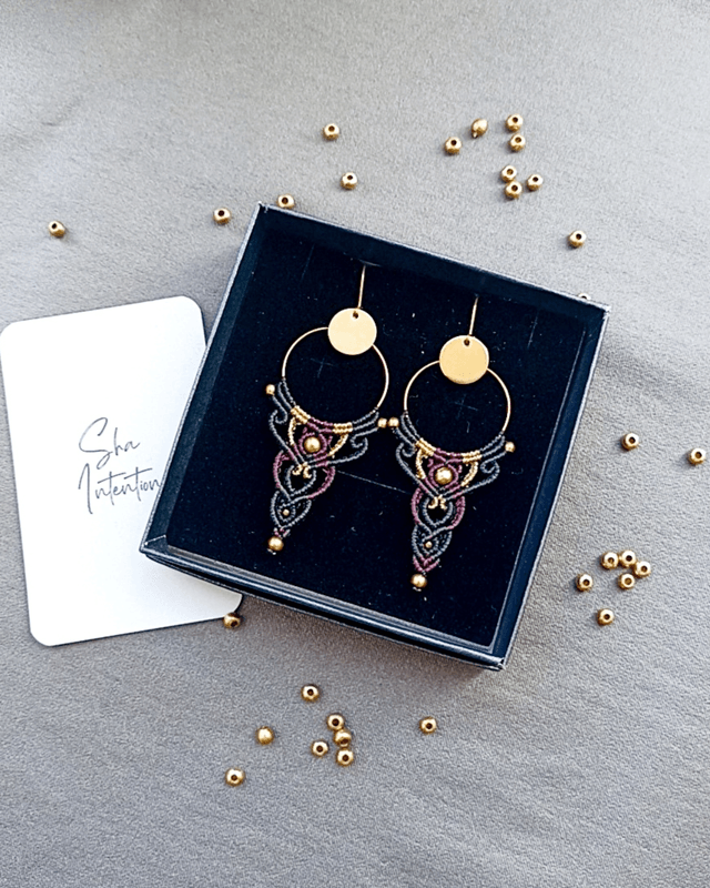 Boucles d'oreilles "Intuition bohème" , noir & prune