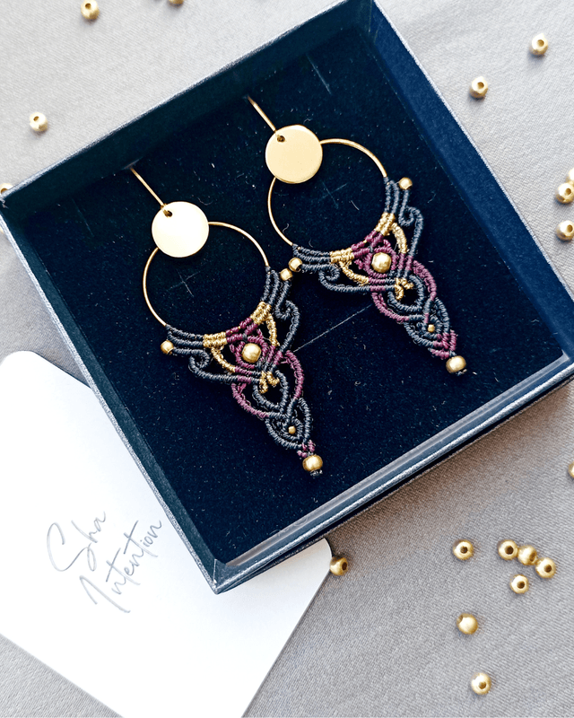 Boucles d'oreilles "Intuition bohème" , noir & prune