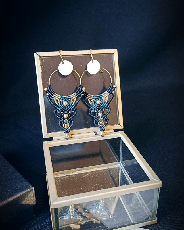 Boucles d'oreilles "Intuition bohème", bleu canard