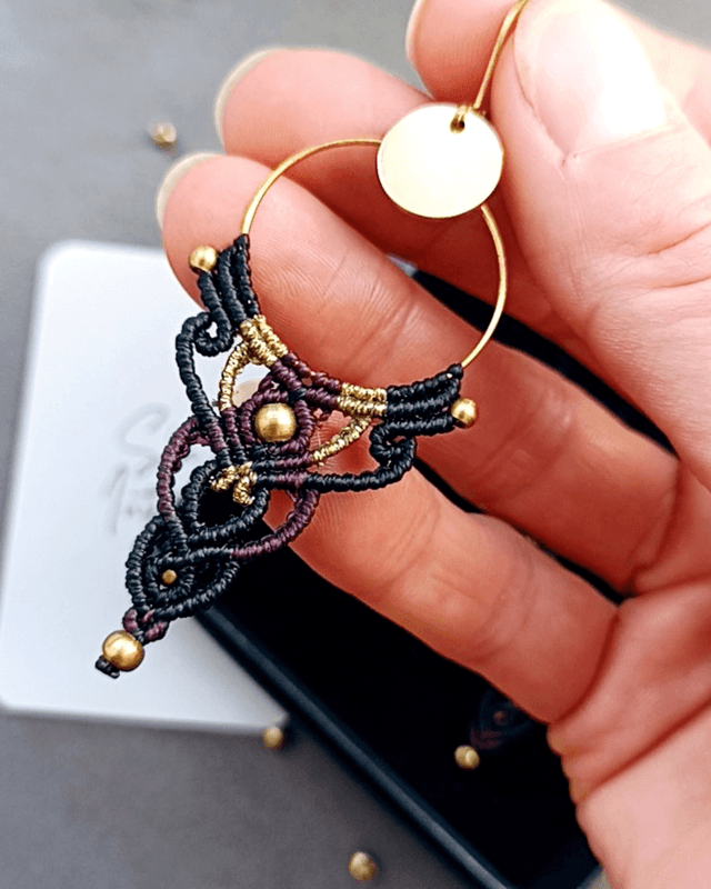 Boucles d'oreilles "Intuition bohème" , noir & prune