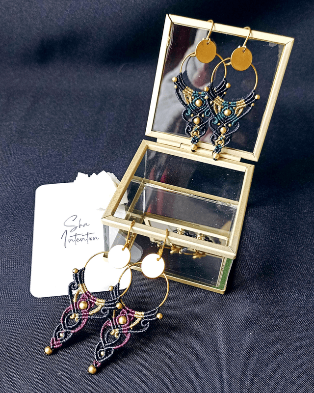 Boucles d'oreilles "Intuition bohème", bleu canard